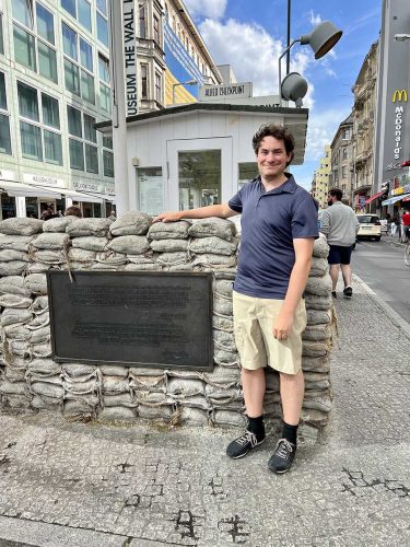 Riggins at Checkpoint Charlie in Berlin.