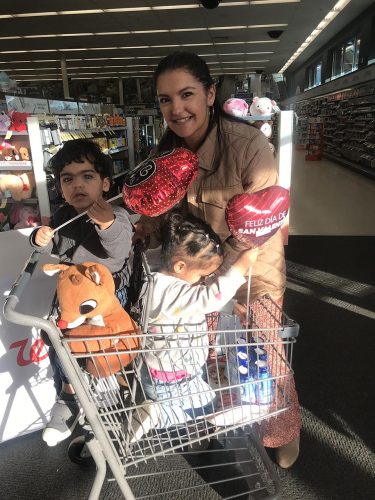 Rebecca DeJesus, Vineland, shown here Valentine’s shopping with her twins, Alex and Alina, age two-and-a-half.