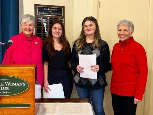 From left: Donna Pio, MWC Education Committee, MHS seniors Abriana M. Zeak and Shayde M. Desail, with Barbara Westog, MWC Education Committee.