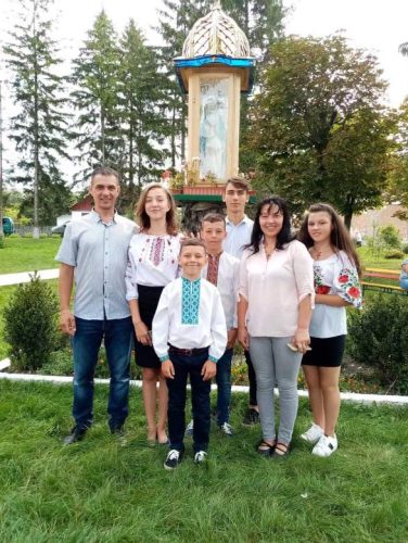 Khrystyna Svystovych, or Khris, poses with most of her family in Ukraine before she left for the exchange program in the United States. From left, her father Vasyl, youngest brother, Kryhorii, brother, Vasyl, brother, Michaylo, mother, Tetiana and sister, Veronika.