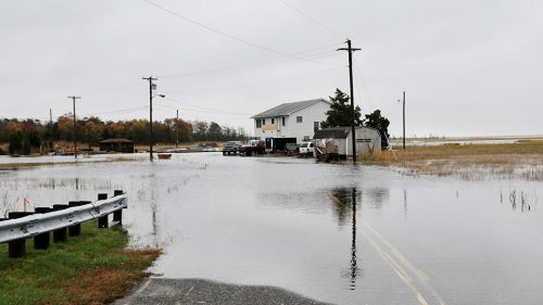 Numerous roads to the Delaware Bayfront now flood during monthly full and new moon high tides. Maurice River Township.