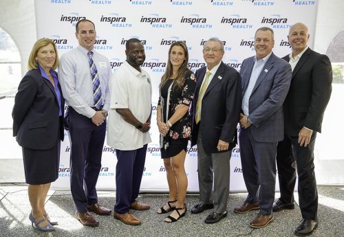 From left: Amy B. Mansue, president and CEO of Inspira Health; Millville Mayor Benjamin Romanik; NJ Assemblyman Antwan McClellan (District 1); Nicole Zucconi, D.O., physician and program director for Inspira’s Family Medicine Residency in Vineland; Gary Galloway, chair of Inspira Health Foundation Board; Warren Moore, executive vice president and COO of Inspira Health; Scott Wagner, M.D., president of Inspira Medical Group.