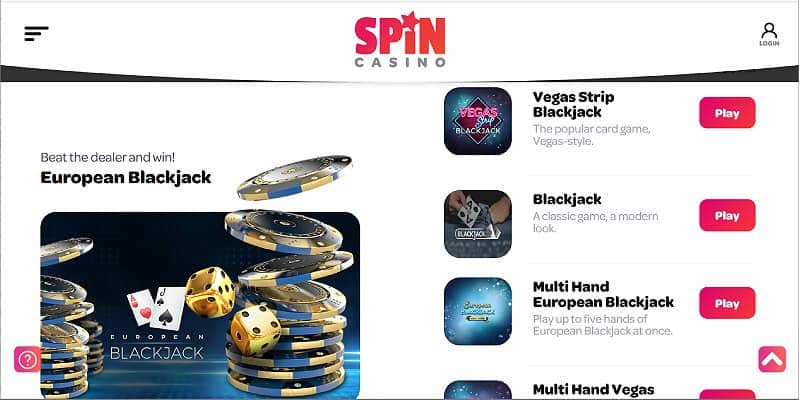 Spin Casino CA - Blackjack