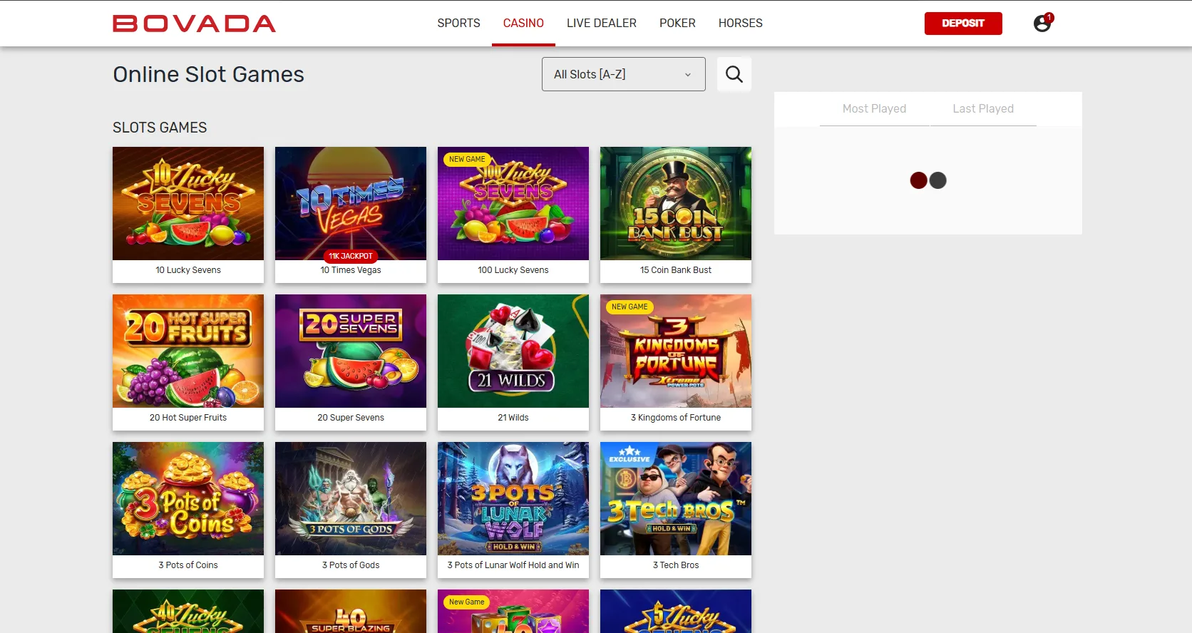 Bovada Casino Slots Games Lobby