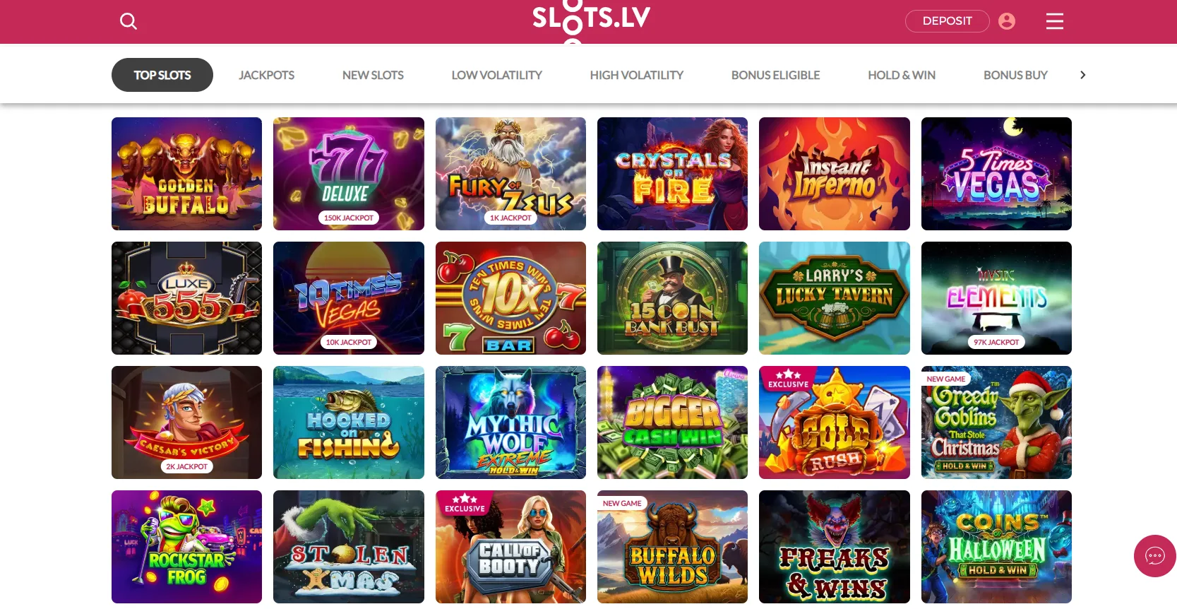 Slots.lv Casino Games Lobby