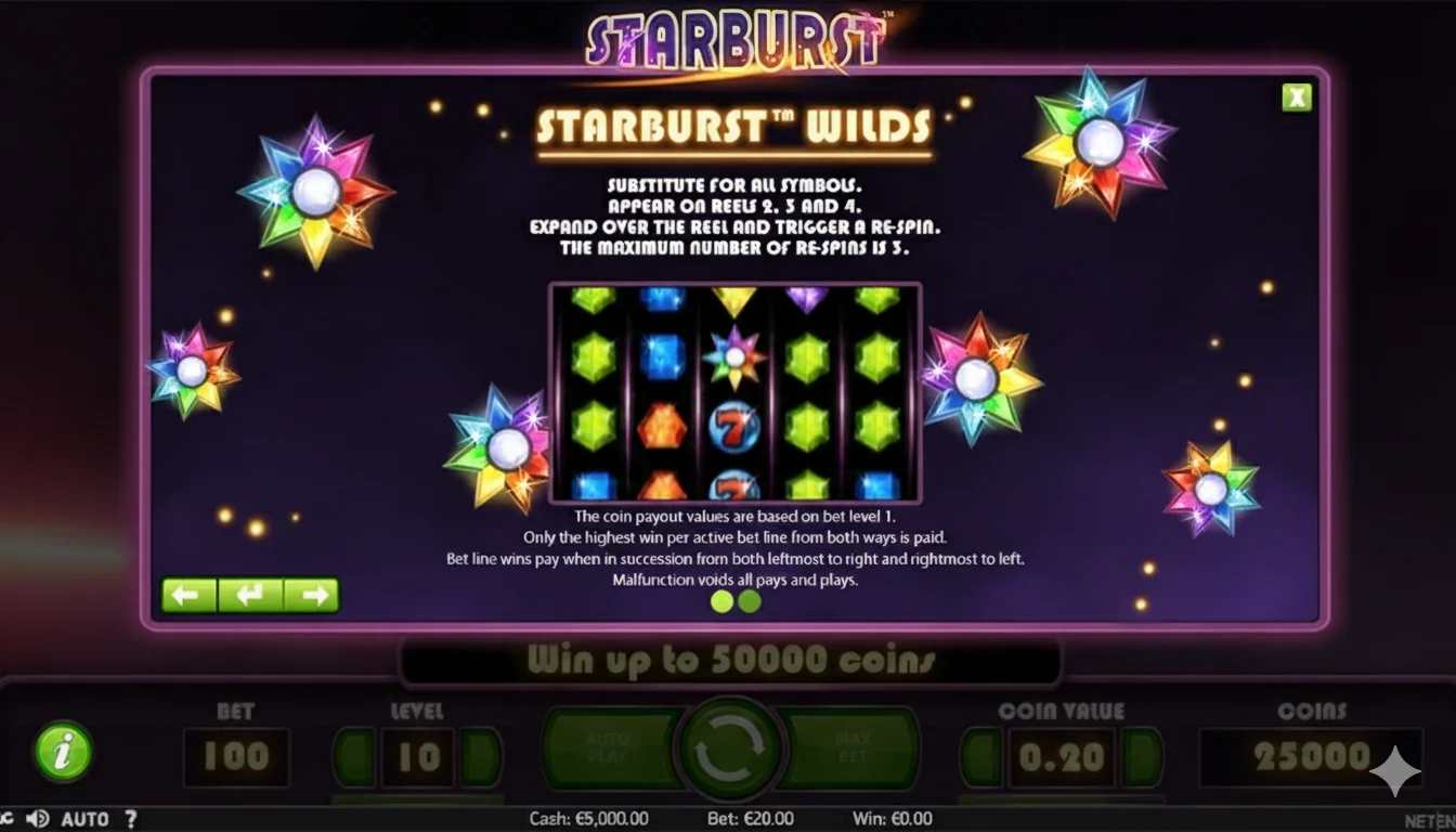 Starburst Slot Wilds Feature - Expanding Wilds on Reels 2, 3 and 4
