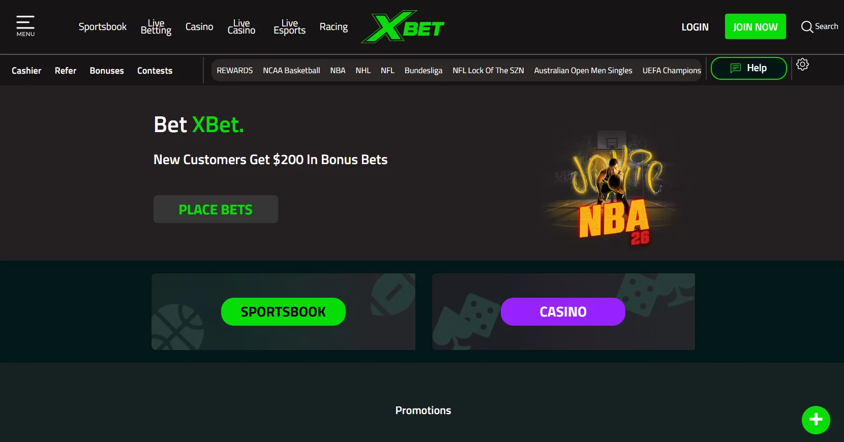 XBet Sportsbook Homepage